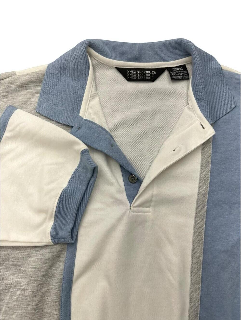 Vintage 90s Colorblock Knit Polo Shirt Blue Gray White Retro Golf Dadcore